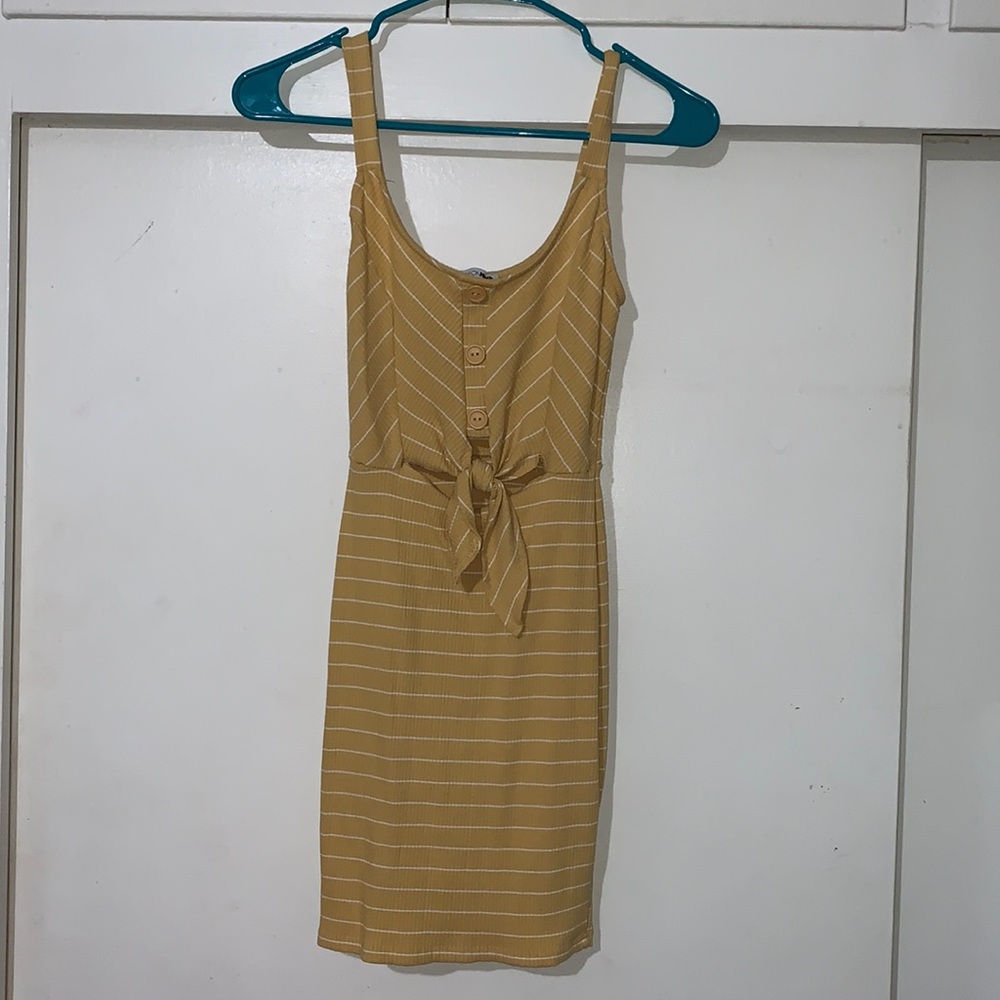 Mustard bodycon dress with tie front